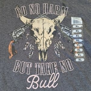 Do No Harm But Take No Bull Womens Sz XL Gray Tshirt Western Cowgirl Longhorn